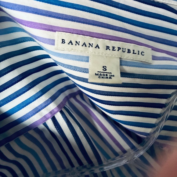 Blue-Purple Striped Button Down Blouse - Picture 6 of 9